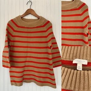 Talbots Petites M Tan Orange Striped Tunic Sweater